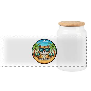 Amerikanische Polydactyl Katzenrasse Cartoon Sonnenbrille - Panorama Keksdose mit Holzdeckel - Weiß - Vorne