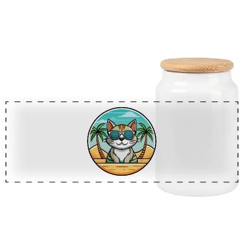 Amerikanische Drahthaarkatze Rasse Karikatur Sonnenbrille Strand - Panorama Keksdose mit Holzdeckel - Weiß - Vorne