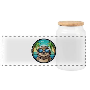 Faultier Lustige Cartoon Sommer Strand Sonnenbrille Cool - Panorama Keksdose mit Holzdeckel - Weiß - Vorne