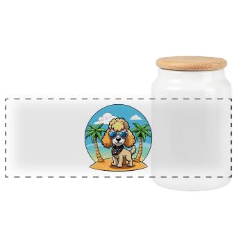 Pudel Hund Lustige Cartoon Sommer Strand Sonnenbrille - Panorama Keksdose mit Holzdeckel - Weiß - Vorne