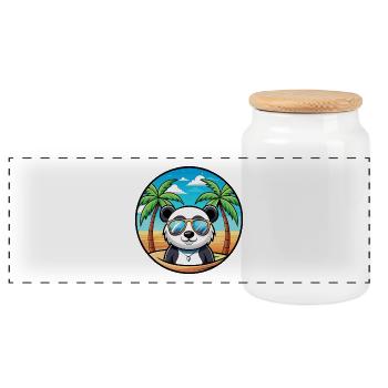 Panda Lustige Cartoon Sommer Strand Sonnenbrille Cool - Panorama Keksdose mit Holzdeckel - Weiß - Vorne