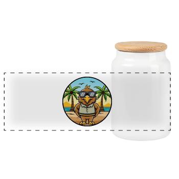 Hawk Funny Cartoon Summer Beach Sunglasses Sticker - Panoramic Cookie Jar with Wooden Lid - white - Front
