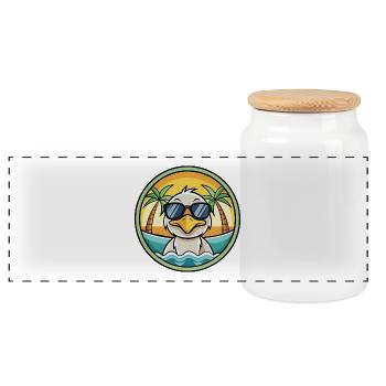 Duck Funny Cartoon Summer Beach Sunglasses Sticker - Panoramic Cookie Jar with Wooden Lid - white - Front