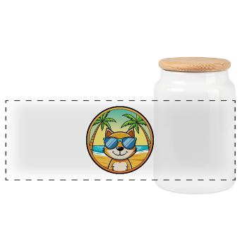 Katze Lustige Cartoon Sommer Strand Sonnenbrille Aufkleber - Panorama Keksdose mit Holzdeckel - Weiß - Vorne