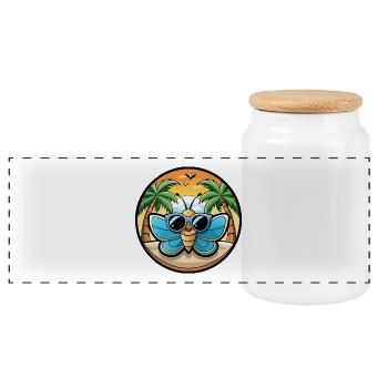 Schmetterling Lustige Cartoon Sommer Strand Sonnenbrille - Panorama Keksdose mit Holzdeckel - Weiß - Vorne