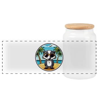 Dachs Lustige Cartoon Sommer Strand Sonnenbrille Cool - Panorama Keksdose mit Holzdeckel - Weiß - Vorne