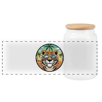 Tiger Lustige Cartoon Sommer Strand Sonnenbrille Cool - Panorama Keksdose mit Holzdeckel - Weiß - Vorne