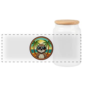 Faultier Lustige Cartoon Sommer Strand Sonnenbrille Cool - Panorama Keksdose mit Holzdeckel - Weiß - Vorne