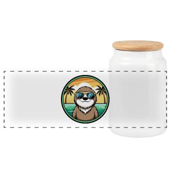 Faultier Lustige Cartoon Sommer Strand Sonnenbrille Cool - Panorama Keksdose mit Holzdeckel - Weiß - Vorne