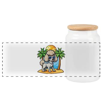 Pudel Hund Lustige Cartoon Sommer Strand Sonnenbrille - Panorama Keksdose mit Holzdeckel - Weiß - Vorne