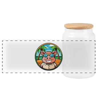 Schwein lustige Cartoon Sommer Strand Sonnenbrille Aufkleber - Panorama Keksdose mit Holzdeckel - Weiß - Vorne