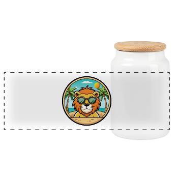 Lion Funny Cartoon Summer Beach Sunglasses Sticker - Panoramic Cookie Jar with Wooden Lid - white - Front