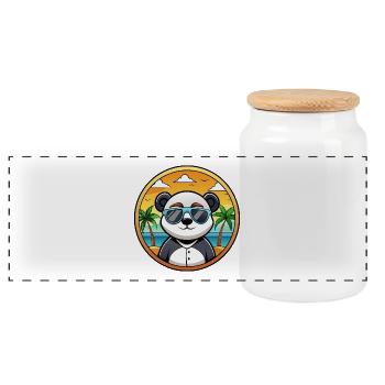Panda Lustige Cartoon Sommer Strand Sonnenbrille Cool - Panorama Keksdose mit Holzdeckel - Weiß - Vorne