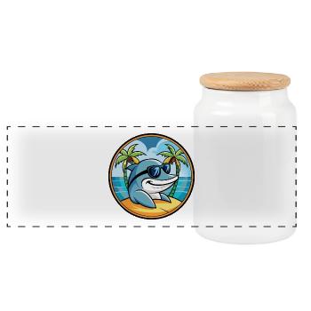 Delfin Lustige Cartoon Sommer Strand Sonnenbrille Cool - Panorama Keksdose mit Holzdeckel - Weiß - Vorne