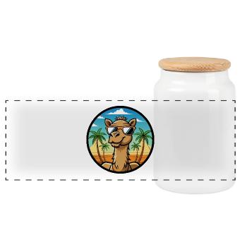 Camel Funny Cartoon Summer Beach Sunglasses Cool - Panoramic Cookie Jar with Wooden Lid - white - Front