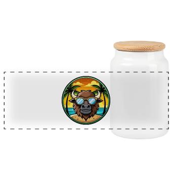 Buffalo Funny Cartoon Lunettes de soleil de plage d’été cool - Boîte à biscuits avec couvercle en bois - blanc - Devant