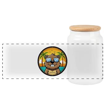 Biber Lustige Cartoon Sommer Strand Sonnenbrille Cool - Panorama Keksdose mit Holzdeckel - Weiß - Vorne
