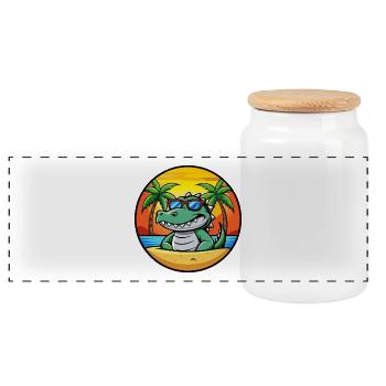 Krokodil Lustige Cartoon Sommer Strand Sonnenbrille - Panorama Keksdose mit Holzdeckel - Weiß - Vorne
