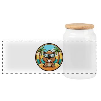Biber Lustige Cartoon Sommer Strand Sonnenbrille Cool - Panorama Keksdose mit Holzdeckel - Weiß - Vorne