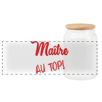 MASTER. MASTER. THANK YOU. THANK YOU MASTER - Panoramic Cookie Jar with Wooden Lid - white - Front