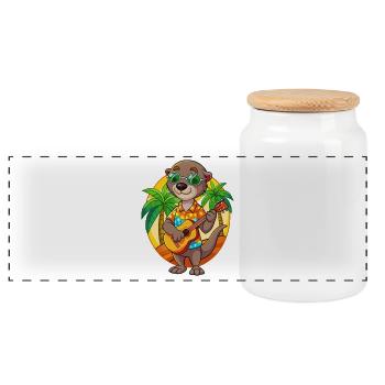 Drôle Otter Cartoon Summer Beach Lunettes de soleil Guitare - Boîte à biscuits avec couvercle en bois - blanc - Devant