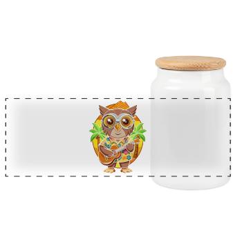 Lustige Eule Cartoon Sommer Strand Sonnenbrille Gitarre - Panorama Keksdose mit Holzdeckel - Weiß - Vorne