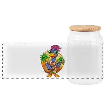 Funny Emu Cartoon Summer Beach Sunglasses Guitar - Panoramic Cookie Jar with Wooden Lid - white - Front