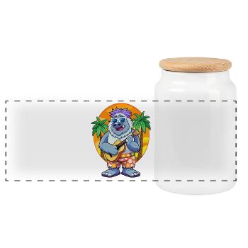 Lustige Yeti Cartoon Sommer Strand Sonnenbrille Gitarre - Panorama Keksdose mit Holzdeckel - Weiß - Vorne