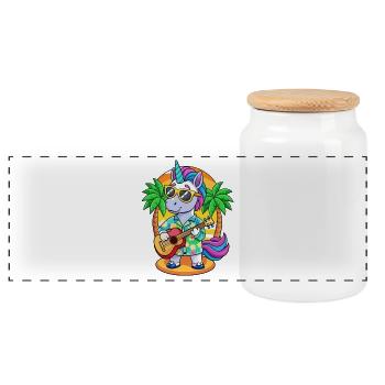 Lustige Einhorn Cartoon Sommer Strand Sonnenbrille - Panorama Keksdose mit Holzdeckel - Weiß - Vorne
