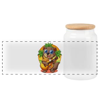 Lustige Biber Cartoon Sommer Strand Sonnenbrille - Panorama Keksdose mit Holzdeckel - Weiß - Vorne