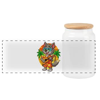 Lustige Wolf Cartoon Sommer Strand Sonnenbrille Gitarre - Panorama Keksdose mit Holzdeckel - Weiß - Vorne