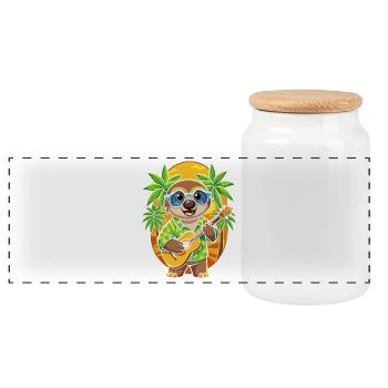 Lustiges Faultier Cartoon Sommer Strand Sonnenbrille Gitarre - Panorama Keksdose mit Holzdeckel - Weiß - Vorne