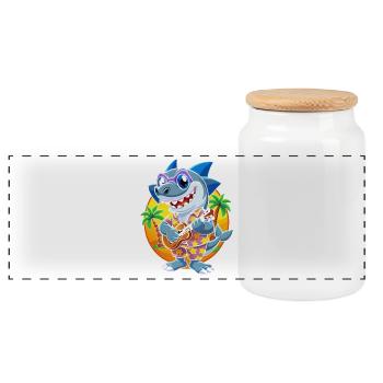 Lustige Hai Cartoon Sommer Strand Sonnenbrille Gitarre - Panorama Keksdose mit Holzdeckel - Weiß - Vorne