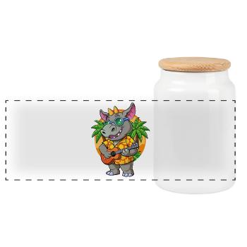 Lustige Nashorn Cartoon Sommer Strand Sonnenbrille Gitarre - Panorama Keksdose mit Holzdeckel - Weiß - Vorne