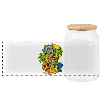 Drôle Pony Dessin Animé Plage D’été Lunettes De Soleil Guitare - Boîte à biscuits avec couvercle en bois - blanc - Devant