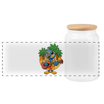 Lustige Papageien-Cartoon-Sommer-Strand-Sonnenbrille - Panorama Keksdose mit Holzdeckel - Weiß - Vorne