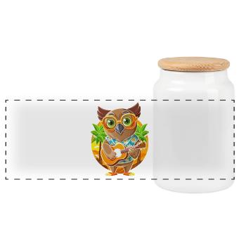 Lustige Eule Cartoon Sommer Strand Sonnenbrille Gitarre - Panorama Keksdose mit Holzdeckel - Weiß - Vorne