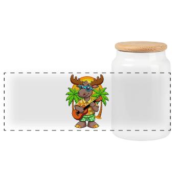 Funny Moose Cartoon Summer Beach Sunglasses Guitar - Panoramic Cookie Jar with Wooden Lid - white - Front