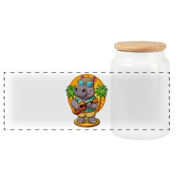 Lustige Nilpferd Cartoon Sommer Strand Sonnenbrille Gitarre - Panorama Keksdose mit Holzdeckel - Weiß - Vorne