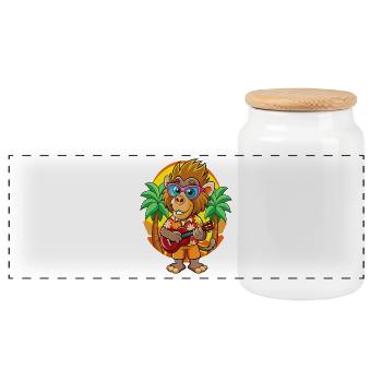 Lustige Pavian Cartoon Sommer Strand Sonnenbrille - Panorama Keksdose mit Holzdeckel - Weiß - Vorne