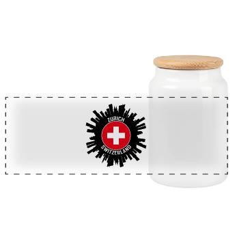 Zürich Skyline Schweiz Flagge Reisesouvenir - Panorama Keksdose mit Holzdeckel - Weiß - Vorne
