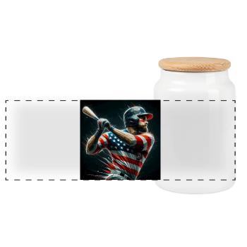 American Baseball Stylish Fan Design - Panoramic Cookie Jar with Wooden Lid - white - Front