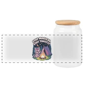 Stay Magical, Stay Toasty! - Panoramic Cookie Jar with Wooden Lid - white - Front