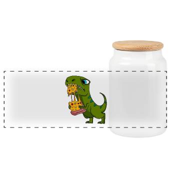 Cadeau de restauration rapide de pizza de dinosaure Dino - Boîte à biscuits avec couvercle en bois - blanc - Devant