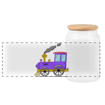 Children's train railway purple - Panoramic Cookie Jar with Wooden Lid - white - Front