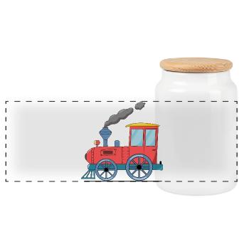 Children's train railway pink - Panoramic Cookie Jar with Wooden Lid - white - Front