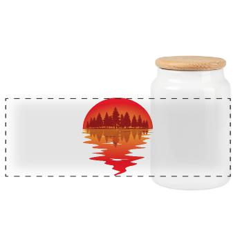 Sonnenuntergang am Waldsee - Panorama Keksdose mit Holzdeckel - Weiß - Vorne