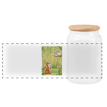 Discussion dans la forêt : Renard et Hibou - Boîte à biscuits avec couvercle en bois - blanc - Devant