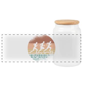 Retro-Sonnenuntergang Läufer-Trio - Panorama Keksdose mit Holzdeckel - Weiß - Vorne
