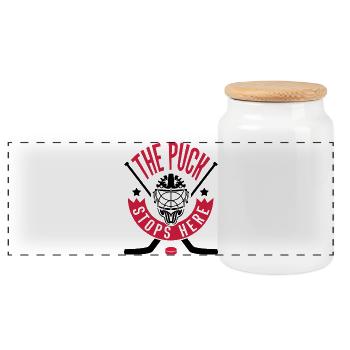 Hockey Goalie Design - The Puck Stops Here   - Panoramic Cookie Jar with Wooden Lid - white - Front